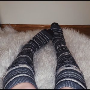 Just above the knee heavily worn wool socks